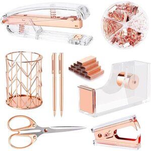 Rose Gold Desk Accessories Office Supplies Set Acrylic Stapler Set